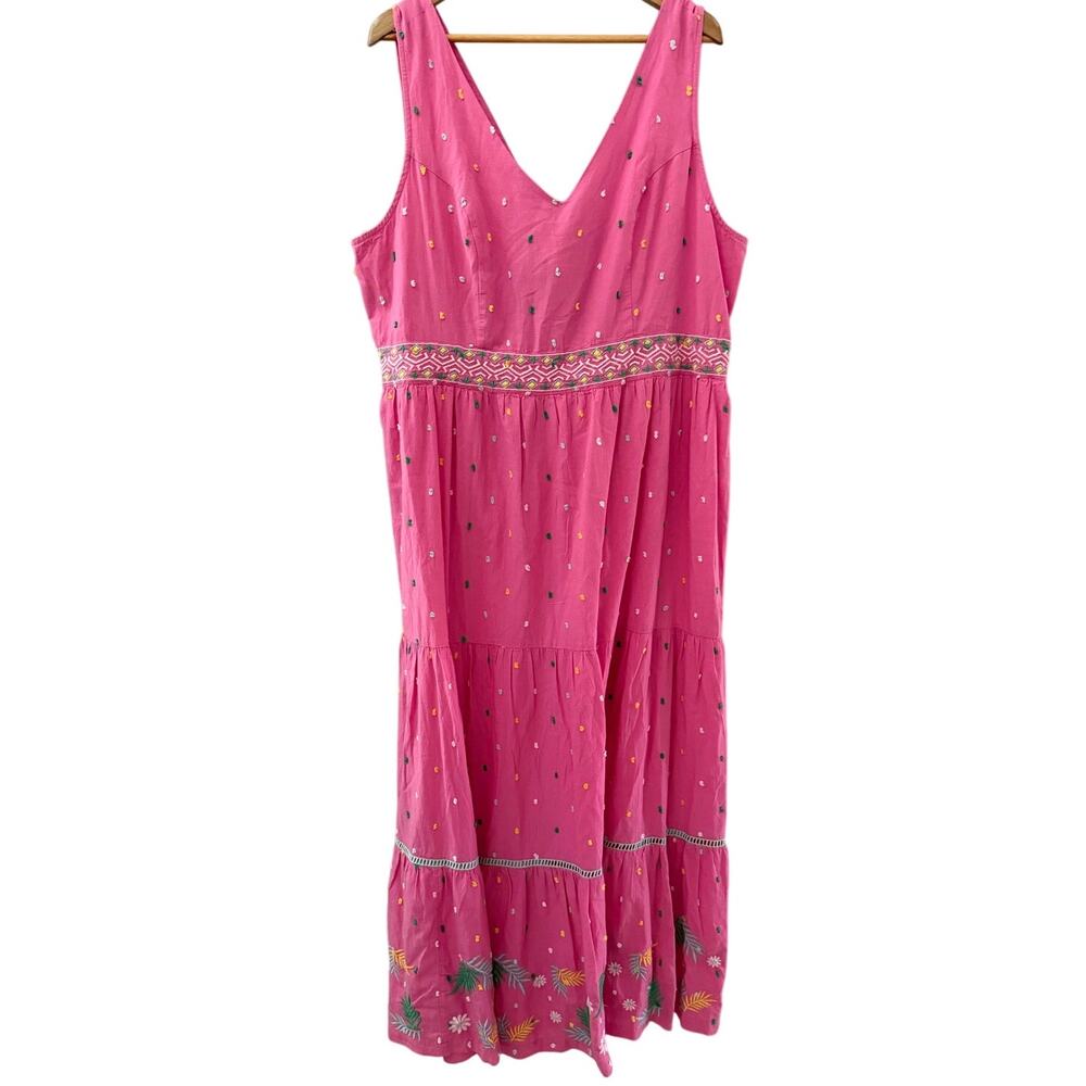 Crown & Ivy Plus‎ Pink & Multicolor Embroidered Tie Back Maxi Dress Size 18W - Picture 6 of 12